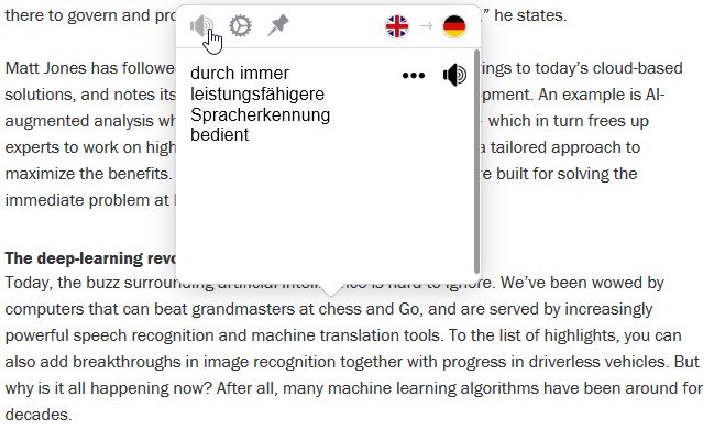 Mate Translate Dialogbox mit Übersetzung