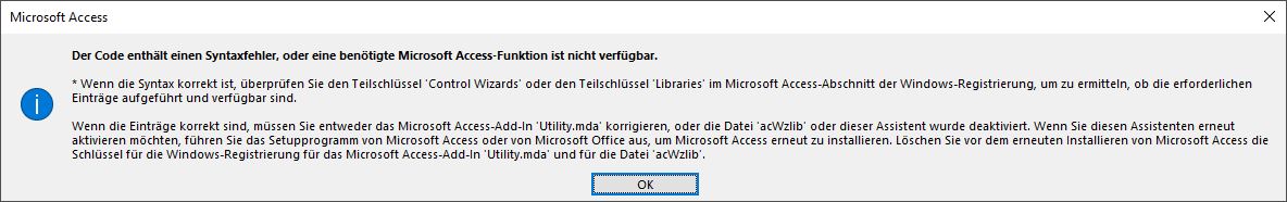 Messagebox mit Access Fehlermeldung